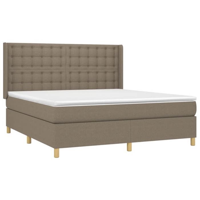 Sommier à lattes avec matelas et LED - Taupe - 160x200 cm - Tête de lit incluse - 2 places