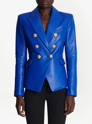 Echtes Lammleder Echtes Blau Stilvoll Neu Knopf Party Damen Klassischer Blazer
