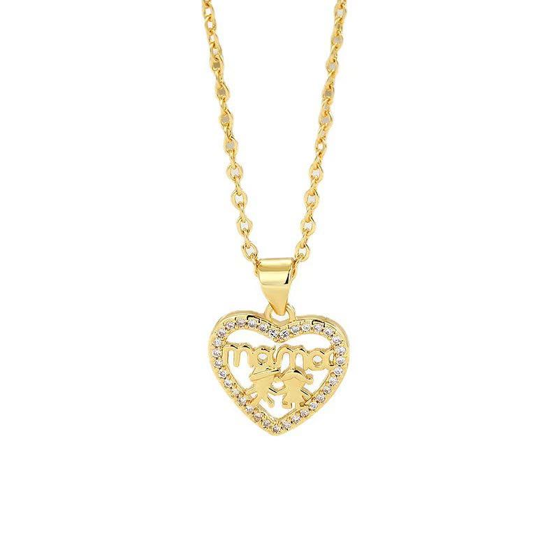 Diamond Heart MOM Necklace: Luxury Titanium Steel Pendant for Mother s Day