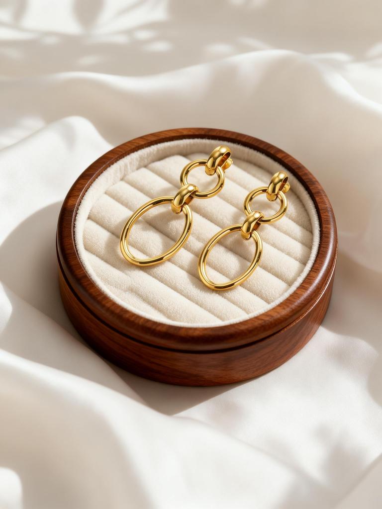 Chunky Multi-Ring Textured Earrings for Women 18K Gold-Plated Hollow Oval Stud Earrings Stainless Steel Jewellery Gift