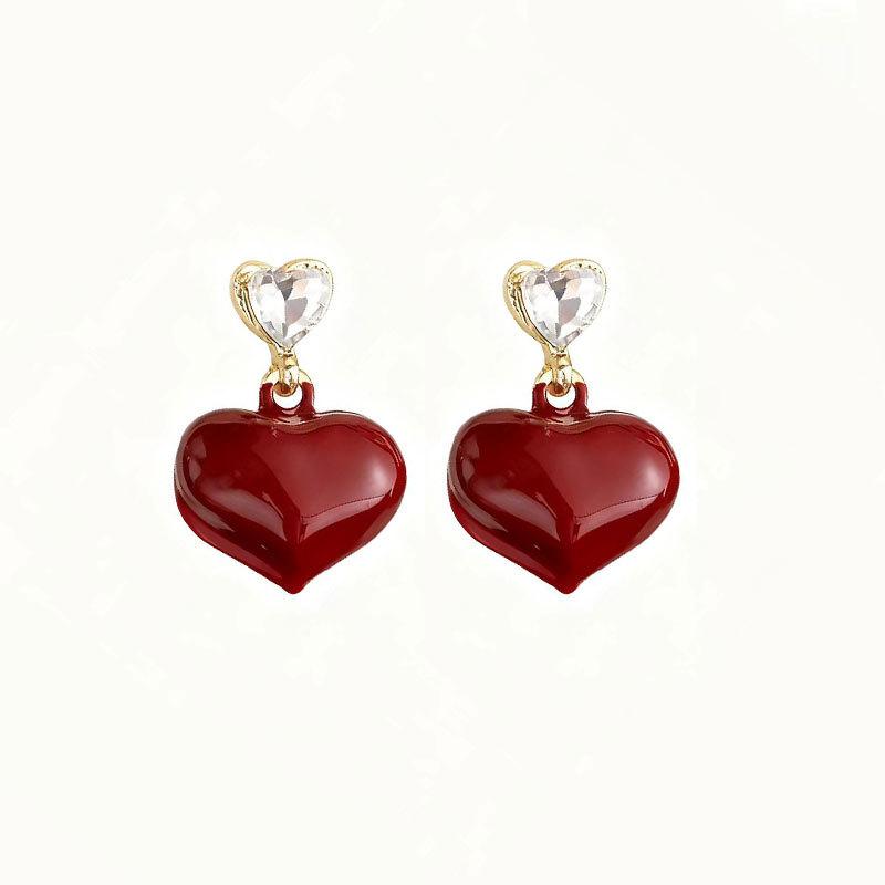 Ankola Red Oil Dripping Love Stud Earrings Retro Hong Kong Style High-End Earrings Women'S New Festive Fashion Earrings