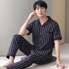 Pajamas Men's Summer Cotton Short Sleeve Trousers Men's Thin Summer Large Size Half Sleeve Men's Summer Loungewear Set