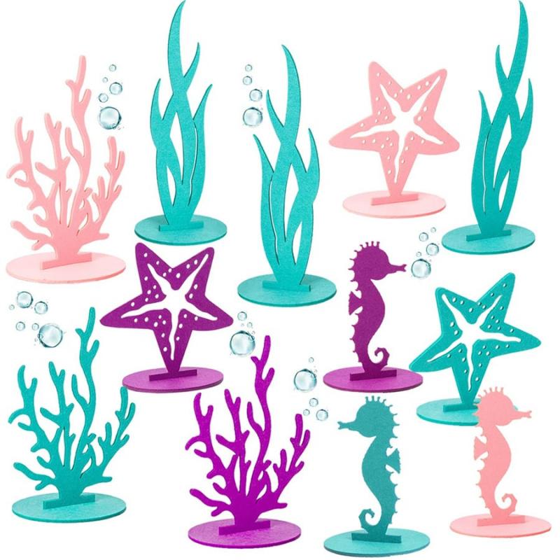 3-Piece Underwater Theme Party Decor Set - Mermaid Birthday Felt Table Centerpiece & Ocean Decorative Ornaments