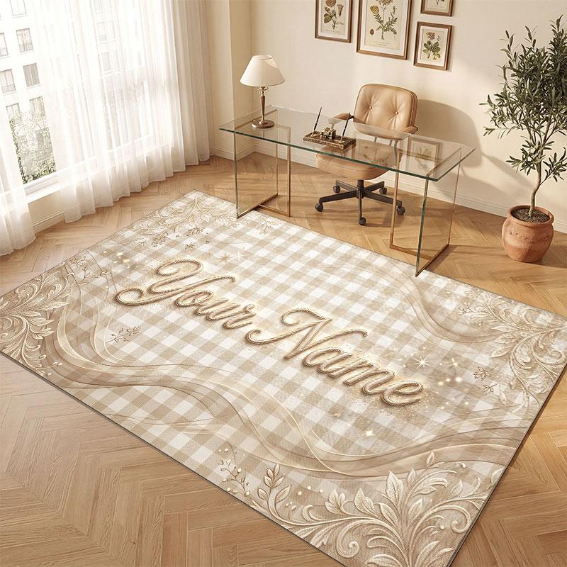 Decorative Artwork Theme Crystal Velvet Floor Rug Personalized Custom Name Text Warm Carpet Home Decoration