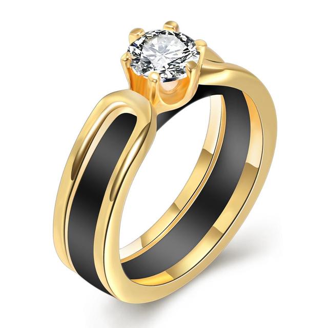 New Fashion Black Square Crystal Brand Jewelry Accessories Ring Unique Stainless Steel Rings for Women