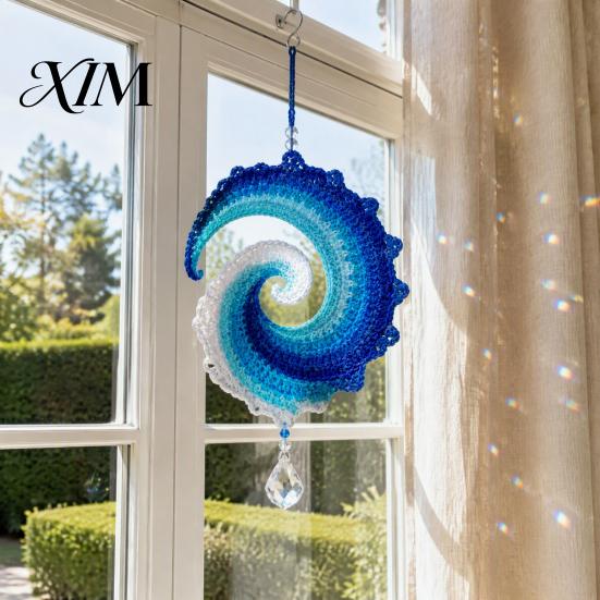 Beach House Hanging Decoration Ocean Wave Crochet Wind Spinner DIY Kit, Coastal Handmade Birthday Gift for Crafters Craft Ornament Home