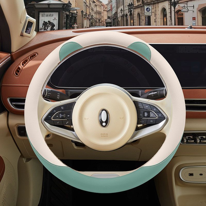 

Suitable for Changan Lumin Nuo Corn New Energy Electric Car Steering Wheel Cover, Universal for All Seasons, for Women Mint Green [Full Leather Model]
