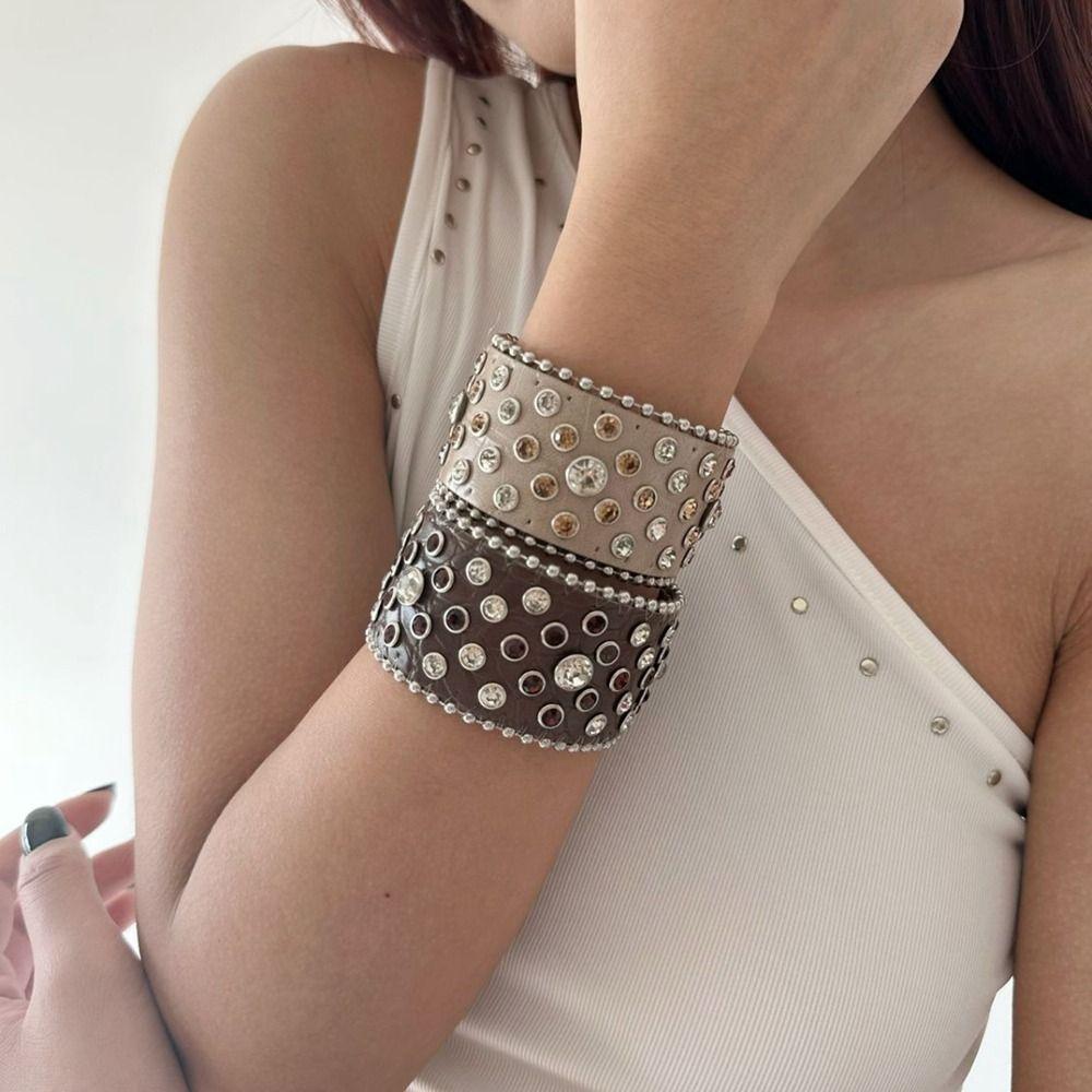 Zinc Zinc Alloy Pu Leather Bracelet Adjustable Hip-Hop Bangle Jewelry Rhinestone Bracelet  Party