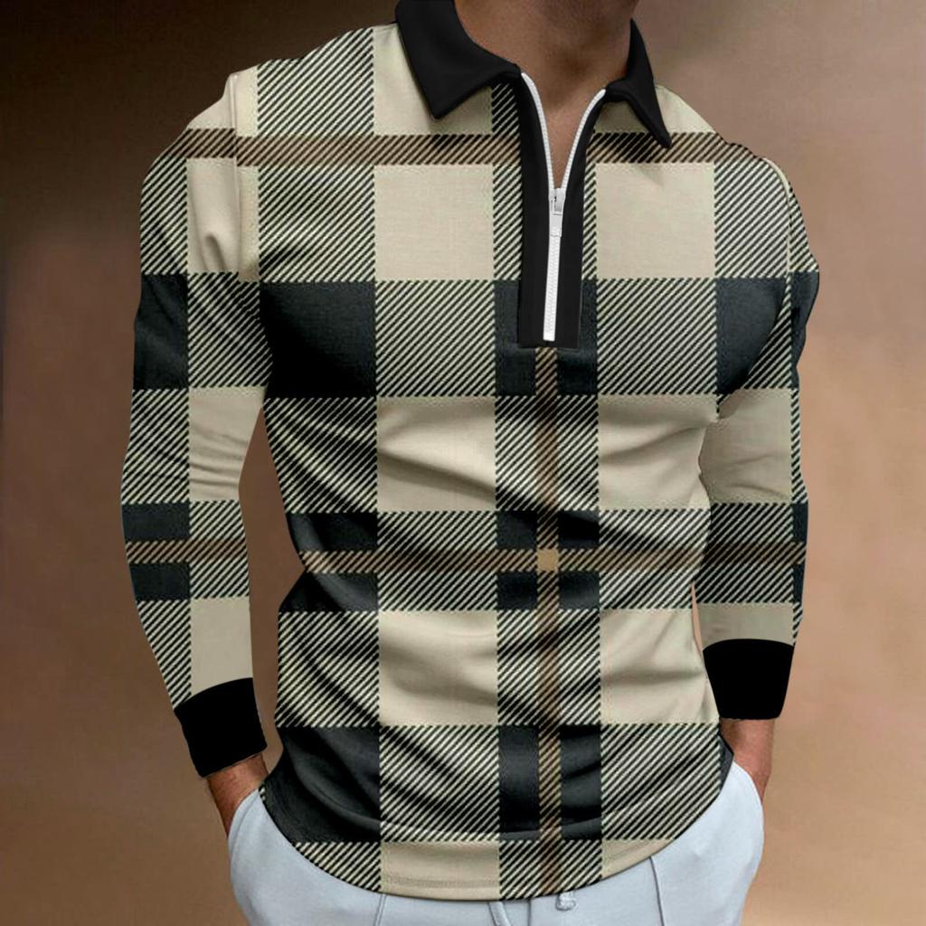 Herren-Revers-Langarm-bedrucktes Freizeit-Oberteil, lockeres Sport-Revers-Hemd