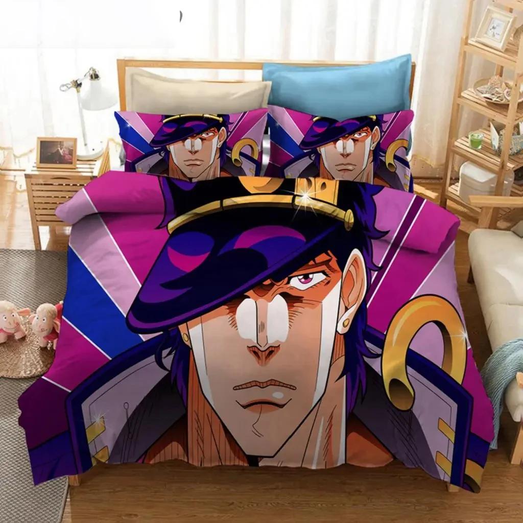 Anime JoJo Bizarre Adventure Jotaro Kujo Bettwäscheset Jungen Mädchen Twin Queen Größe Bettbezug Kissenbezug Bett Kinder Erwachsene