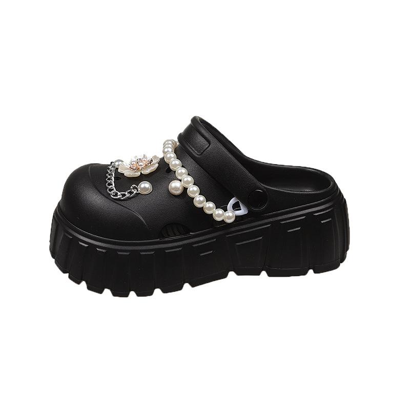 

Fashion hole women s shoes new summer wear pearl butterfly rhinestone accessories versatile non-slip cool slippers 35-36 чёрный