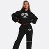 Womens Hooded Sweatshirt Set With Letter Print Long Sleeve Top Pants Streetwear Casual Tracksuit