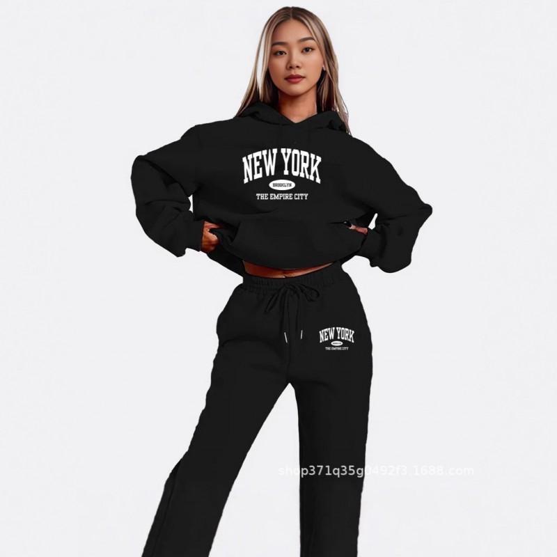 Womens Hooded Sweatshirt Set With Letter Print Long Sleeve Top Pants Streetwear Casual Tracksuit