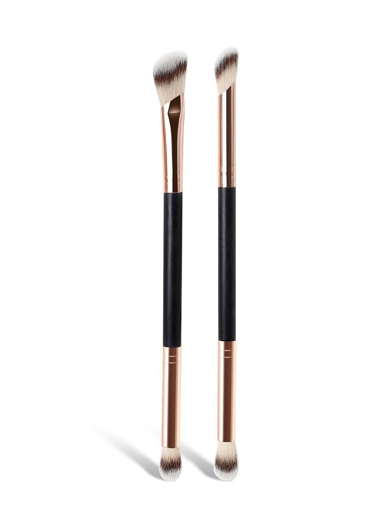 4-Piece Dual-End Makeup Brush Set: Foundation, Blush, Contour, Eye Shadow Blending with Soft Three-Color Bristles