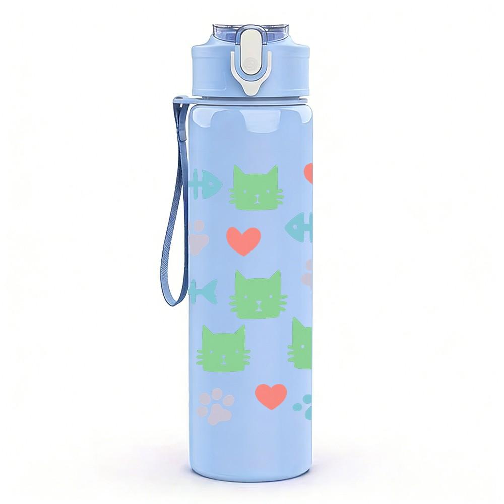 1PC Fish Heart Checkered Pattern 750ml Color Plastic Sports Water Bottle Leakproof Flip Straw Lid Suitable for Sports Office Home Use