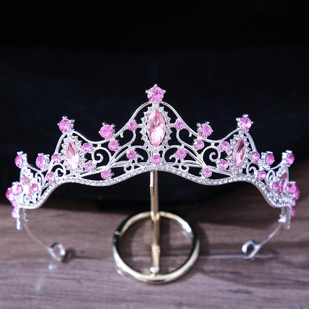 DIEZI Elegant Simple Red Pink Crystal Crown Hair Zircon Tiara Girls Birthday Party Wedding Rhinestone Bridal Crown Accessories