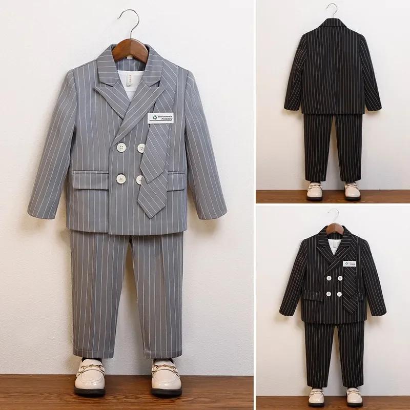 Boys Suits for Weddings Handsome Striped Kids Birthday Blazer Set Formal Children School Host Piano Performance Costumes