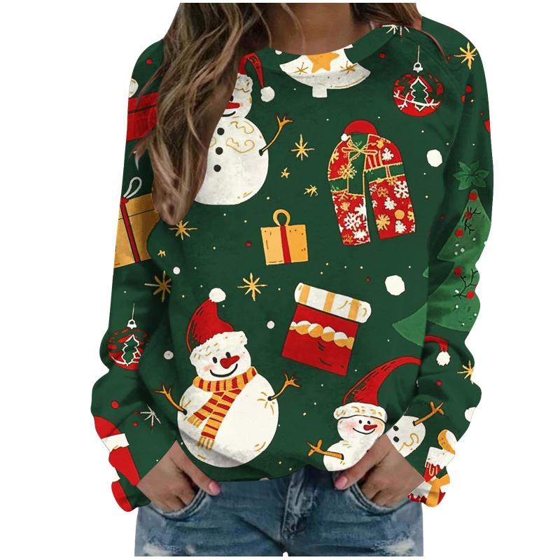 Christmas Snowman Pattern 3D Print Women Round-neck Sweatshirt Fashion Autumn Santa Claus Long Sleeve Cute Ladies Tee Pullover