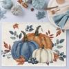Blue-White Pumpkin Placemats (4pcs) – Watercolor pumpkins & leaves, ideal for fall, Thanksgiving, or Christmas table decor.