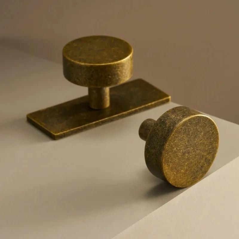 Brass Solid Brass with Vintage Treatment Round Decorative Bottom Board Cabinet Furniture Doors Knobs