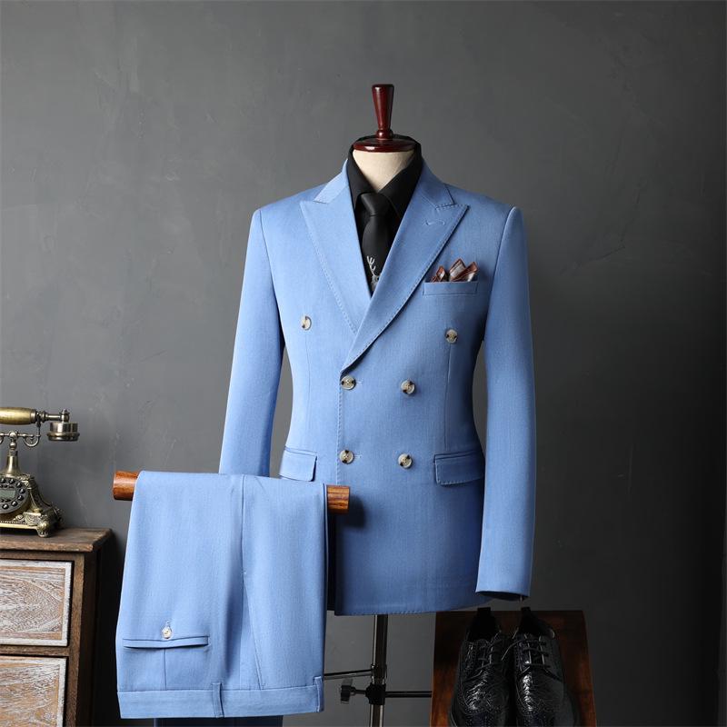 Men's Double-Breasted Three-Piece Suit for Weddings and Formal Events