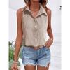 Camisa de Mujer de Verano sin Mangas Holgada a Rayas Elegante Blusa de Oficina Moda Casual Sencilla Dulces Tops Cuello Solapa Ajustado Ropa Streetwear