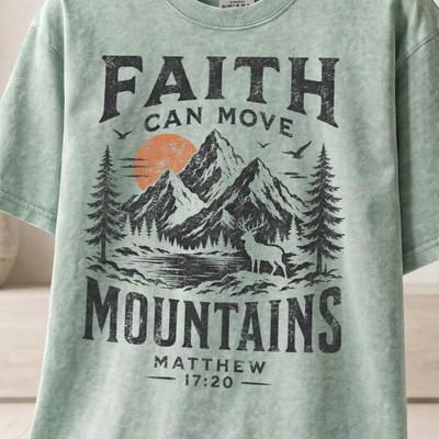 Faith Can Move Mountains T-Shirt and Kids Tshirt, Matthew 17:20 Christian Outdoors Tee, Vintage Scripture Nature Apparel Gift