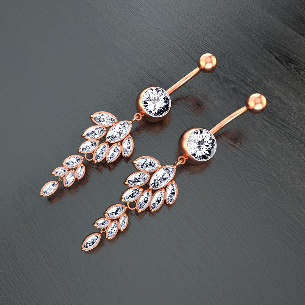 European and American Creative Leaf Zircon Belly Button Ring Jewelry