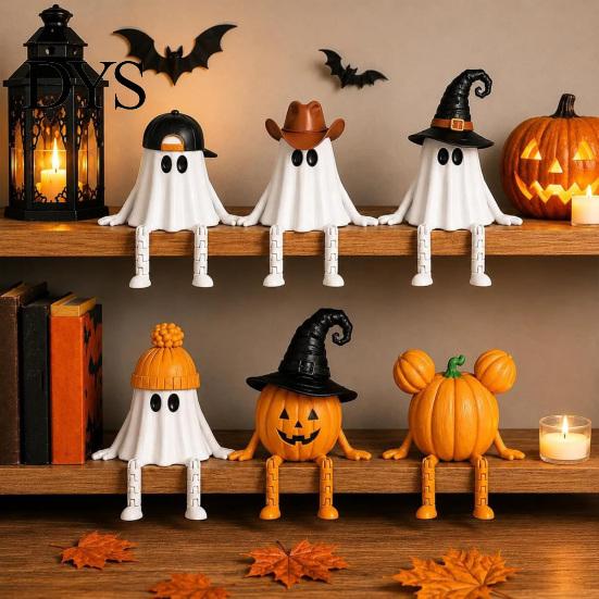 Ghost Figurines for Halloween Pumpkin Figurine, 3D Printed Statue with Stress Relief Fidget Toys Poseable Joint, Spooky Articulated Decor Ornament