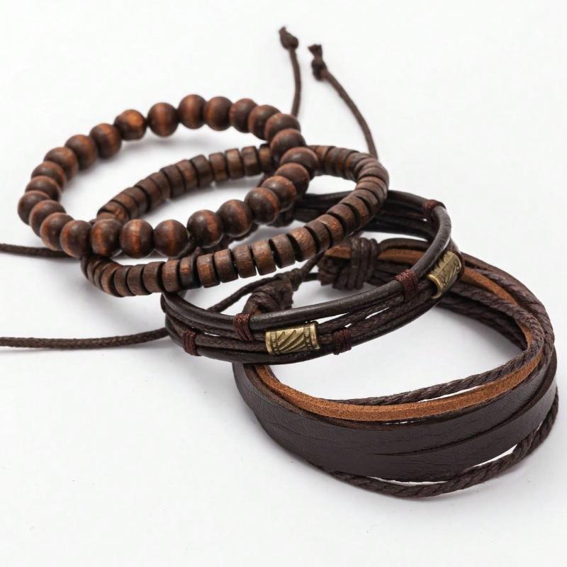 Fashion Vintage Men's Bracelets Set, Retro Beads Brown Bracelet, Accessories Christmas Gift Good For Daily And Festival
