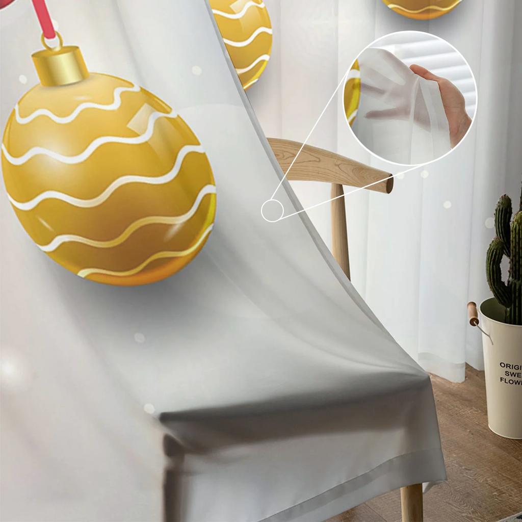 Christmas Golden Decoration Ball Sheer Curtains for Living Room Decoration Window Curtains Kitchen Tulle Voile Curtains