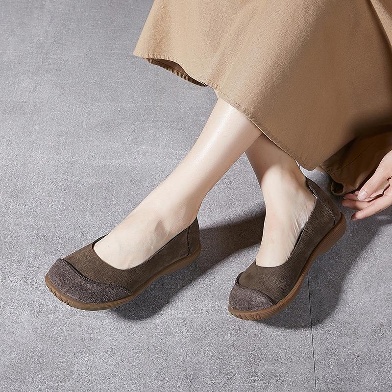 Damen-Retro-Schuhe aus Platinleder – neue flache Freizeitschuhe für den Frühling – mit schmalem Schaft und einem Riemen