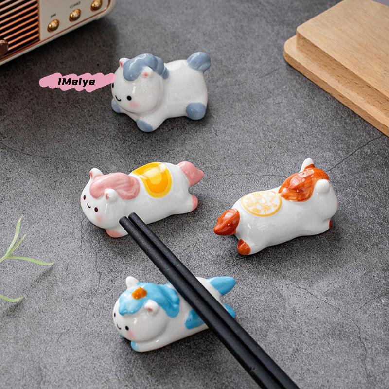 Cute Ceramic Horse Chopstick Rest Rack with Spoon Fork Knife Stand - Flatware Organizer Kitchen Table Decor for Horse Year