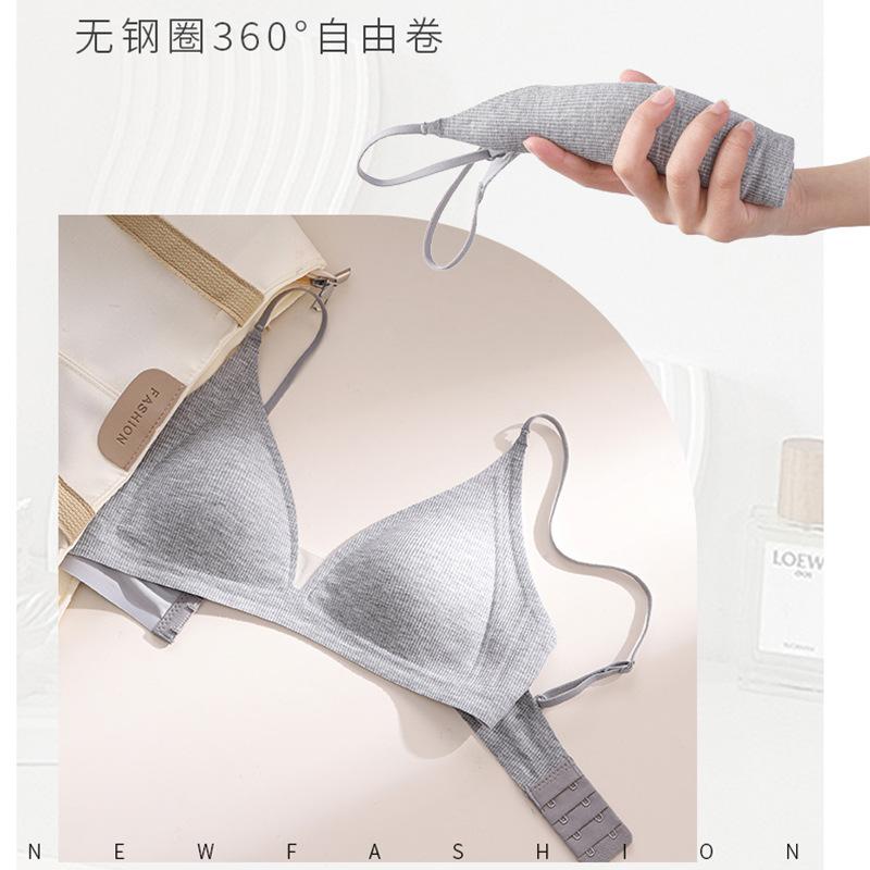 French Deep V Triangle Cup Nude Seamless Thin Threaded Underwear Small Chest Gathered Without Steel Ring Beautiful Back Bra