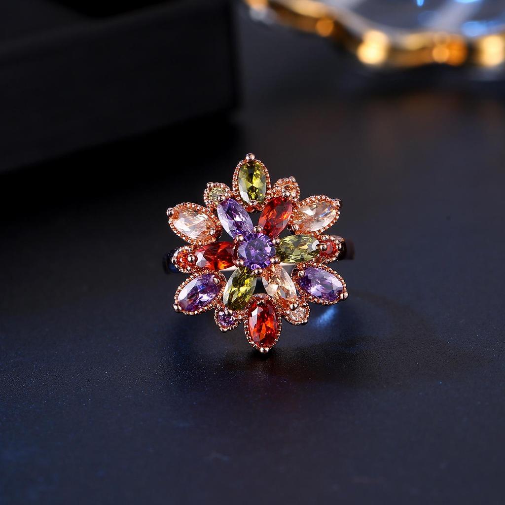 Dudu Butterfly Zircon Rose Ring for Women - European & American Style Fashion Jewelry In Rose Gold with Dragon Girl Flower Design