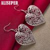925 Sterling Silver Hollow Heart Flower Kolczyki Biżuteria