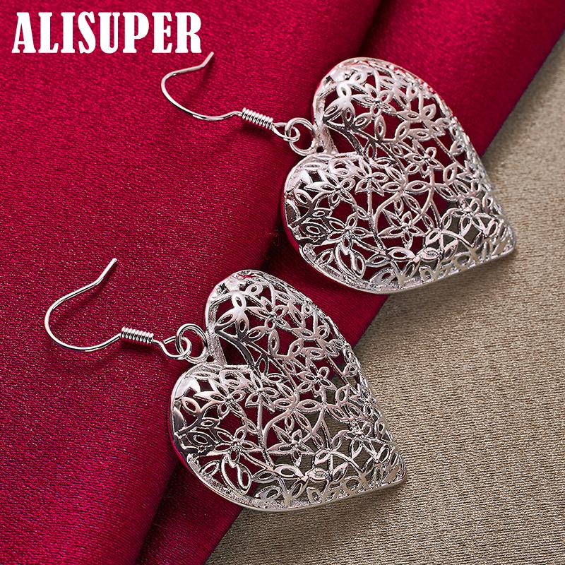 Bijuterii cercei cu flori cu inimă goală din argint 925