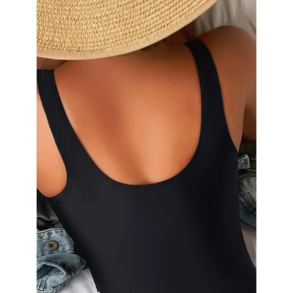 Floral Print Scoop Neck Orange & Black One-piece Swimsuit, Backless High Stretch Stylish Bathing Suits, Women's Swimwear & Clothing