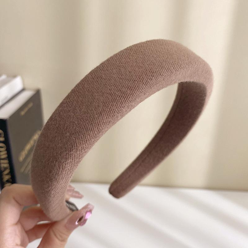 New  Korean Big Wide Ruffles Satin Bezel Black Coffee Neutral Solid Color Hairbands for Women Girls Hair Accessories