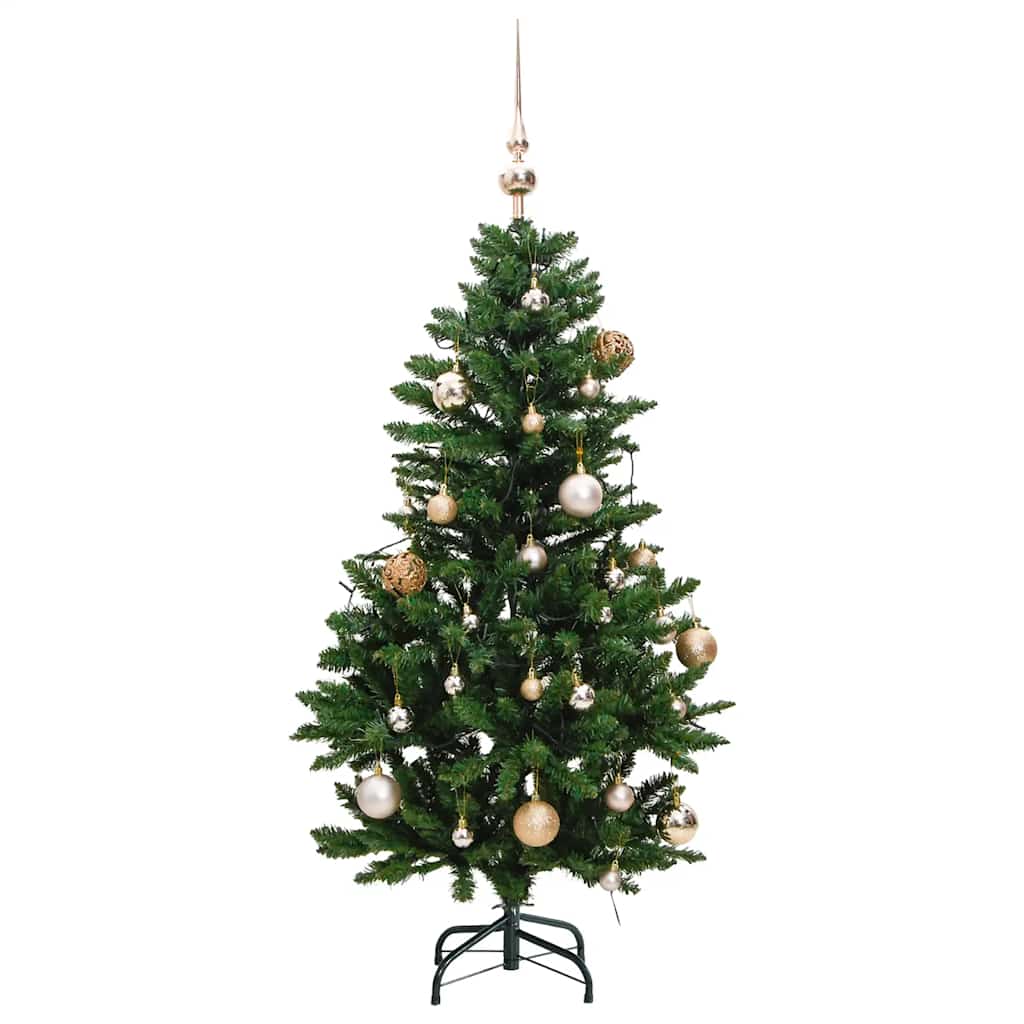 Vidaxl Sztuczna Choinka Na Zawiasach, 150 Lampek Led I Bombki, 120 Cm
