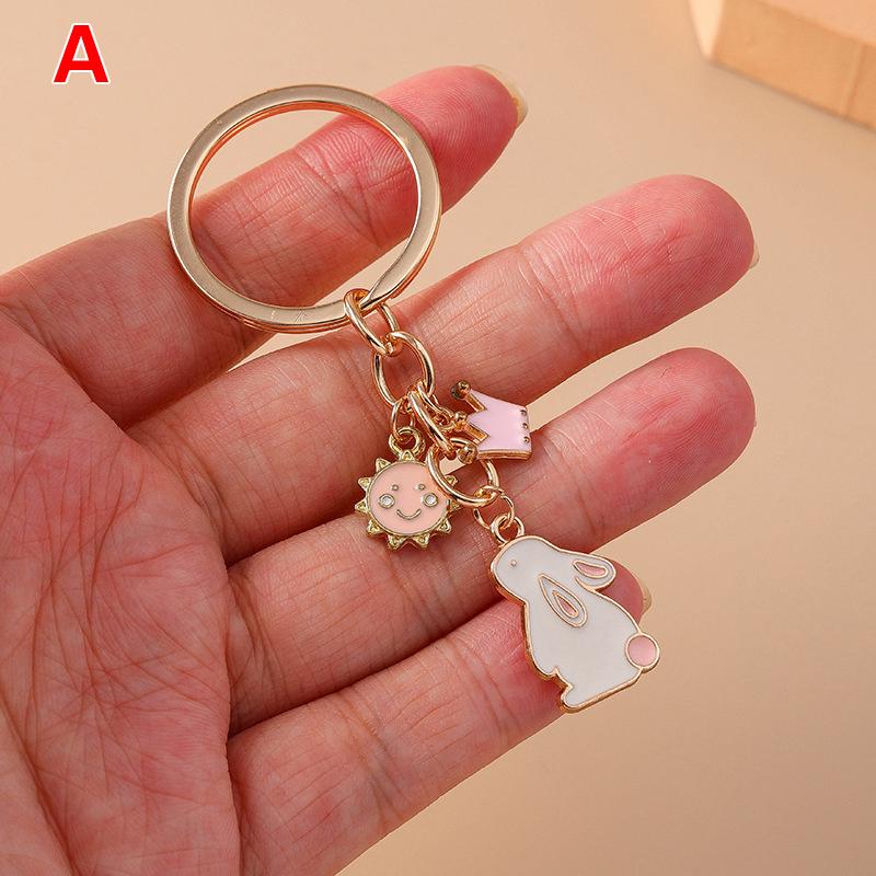 Cute Enamel Bunny Rabbit Keychain Love Heart Key Ring Pendants For Women Girls Handbag Decor Diy Jewelry Accessories
