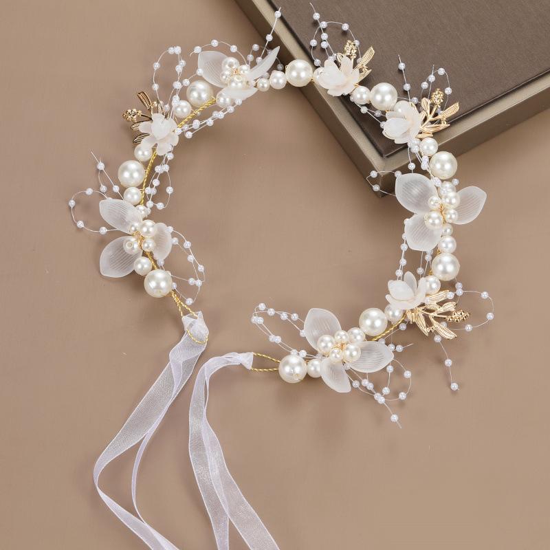 1pc Faux Pearl & Flower Decor Elegant Bridal Hair Band Tiara