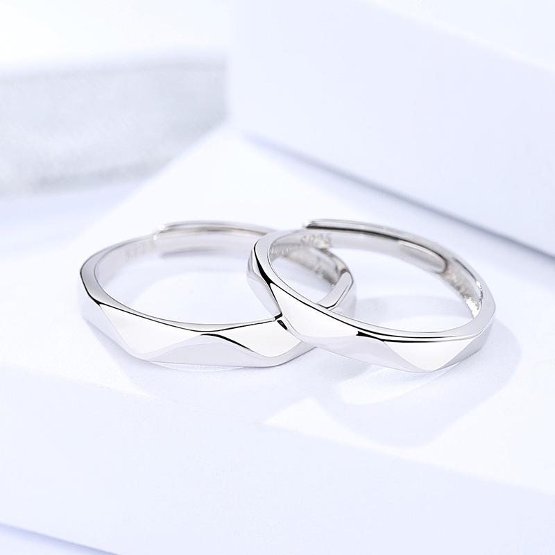 S925 Sterling Silver Rhombus Mobius Couple Rings - Open Design Wedding Jewelry Adjustable Open
