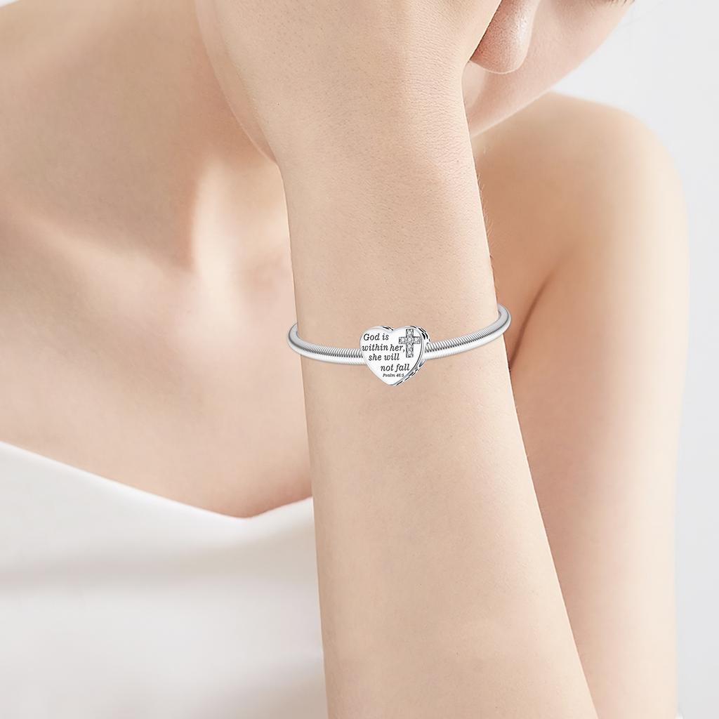 copper God in her heart cross pendant charm fit original bracelet charm beads necklace Diy female jewelry High Quality