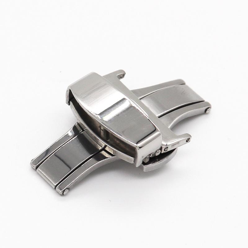 Black Double Push Butterfly Clasp Stainless Steel Genuine Leather Watch Strap Buckle - In Stock Watch Accessory