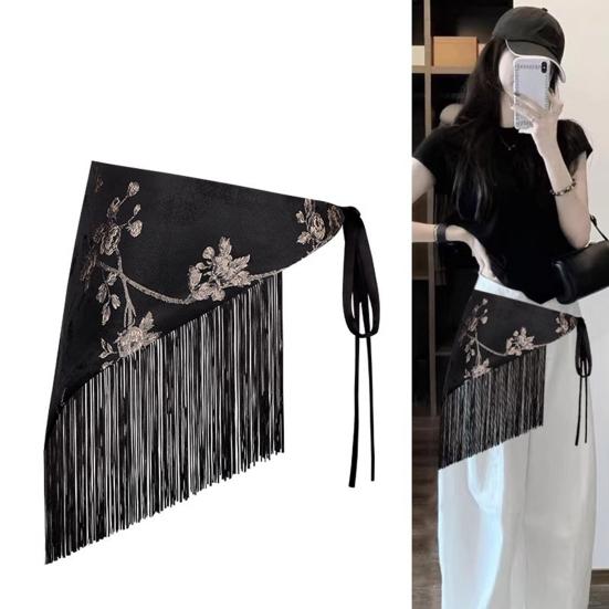 Cinturón Bufanda Larga Estrecha Boho Fajín Triangular con Borlas para Mujer Accesorio de Cintura Floral Retro para Vestidos Jeans