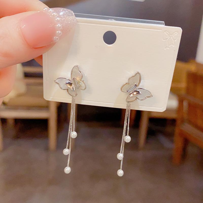 Fritillary Butterfly Fringed Earrings Ins Light Luxury Earrings Design High-end Earrings