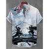 Men's Summer Fashion Printed Short-Sleeve Shirt, Retro Trendy Lapel Shirt for Men, Hawaiian Beach Casual Top
