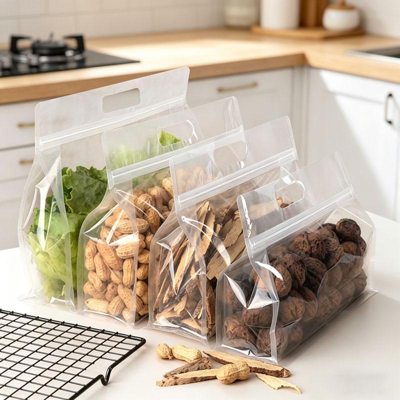 10/30pcs Wide Mouth Transparent 8-side Sealed Stand-up Bag Food Grade Storage Reusable Sealed Bag Snack Dry Fruit Storage Bag