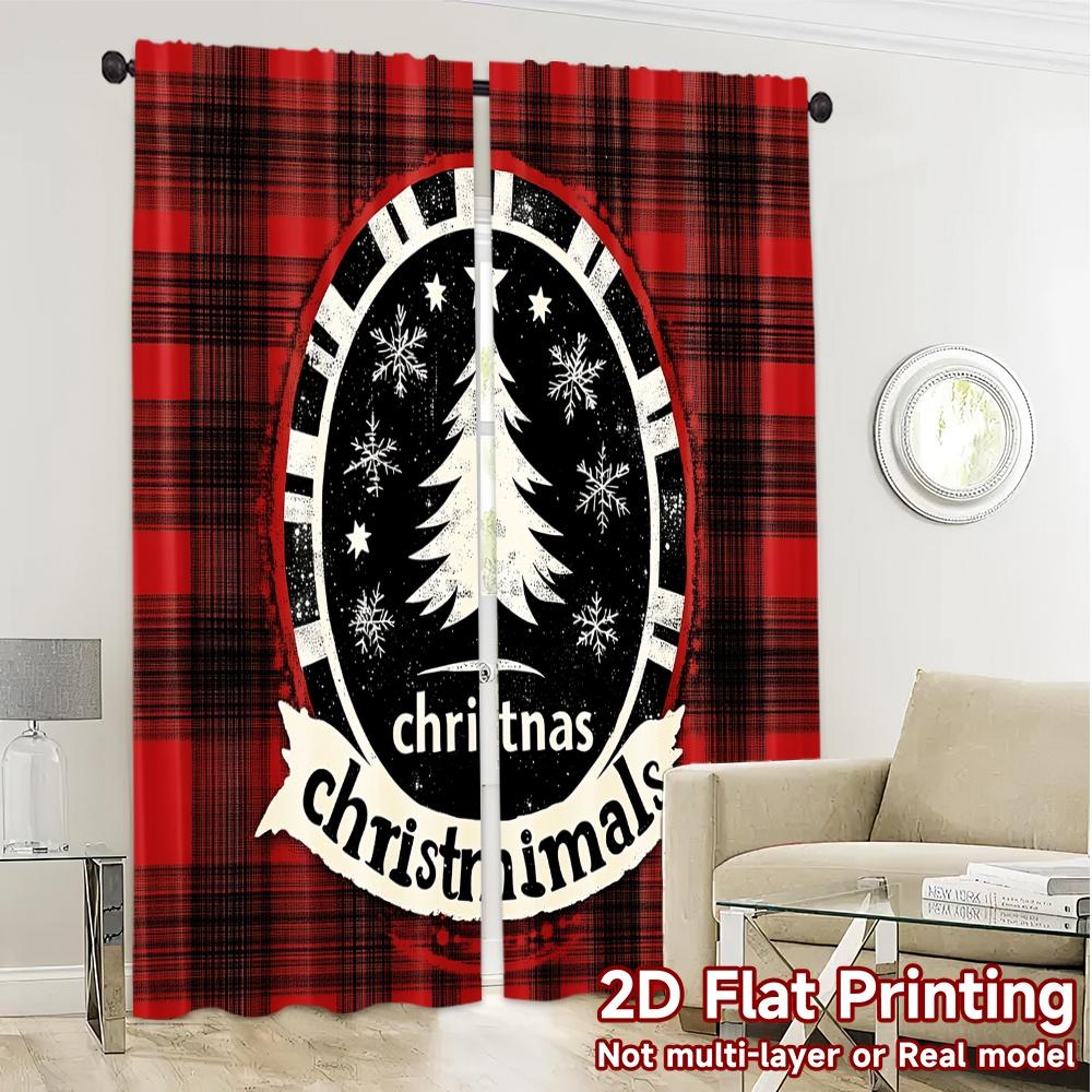 Curtains Christmas Buffalo Plaid Tree Chic Versatile Fabric All Decorative Living Set Of 2 Made Polyester